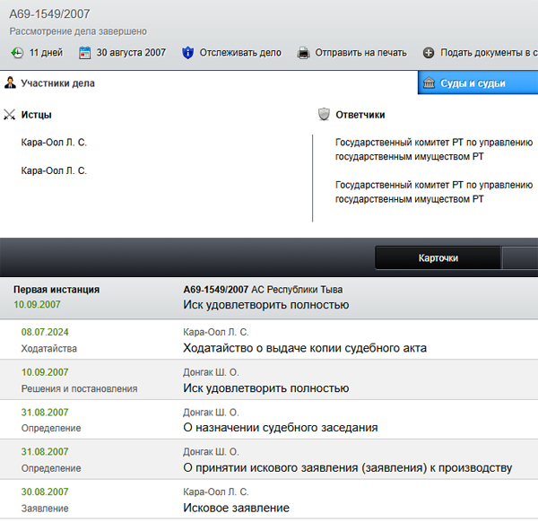 дело № А69-1549/2007 «уничтожено ввиду истечения срока хранения»